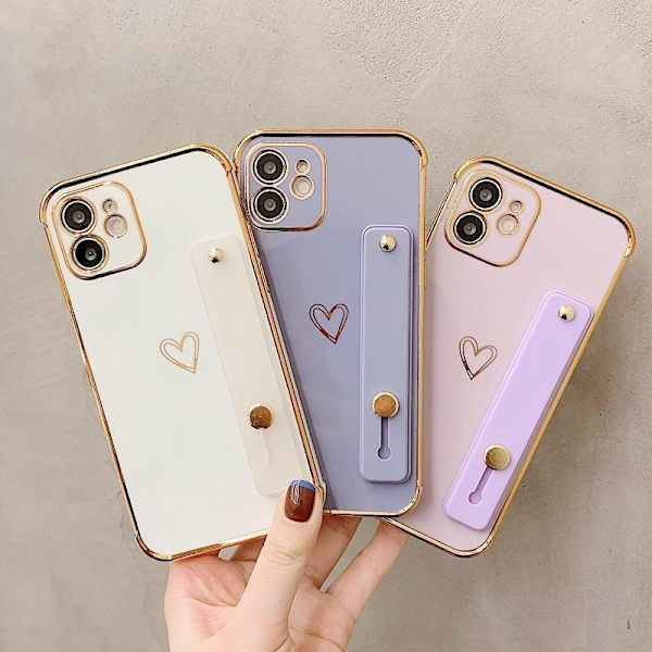 iPhone 13 cover med hjerte og ankelrem gulddetaljer pastel White one size