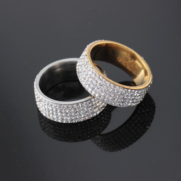 Smuk ring med zirkon rhinestones guld og sølv Silver one size