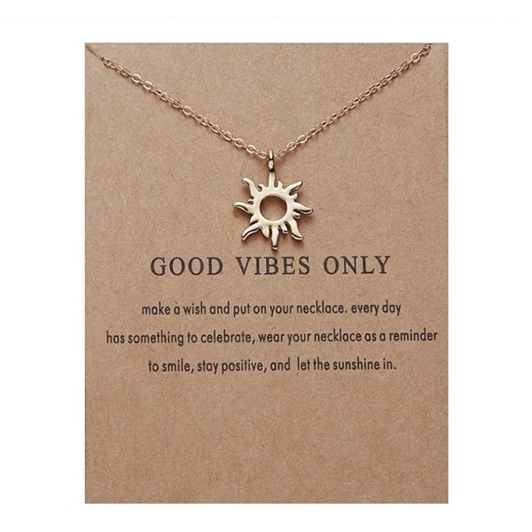 Good vibes only -halsband med sol 18K guldpläterad gåva vibrationer julklapp Guld one size