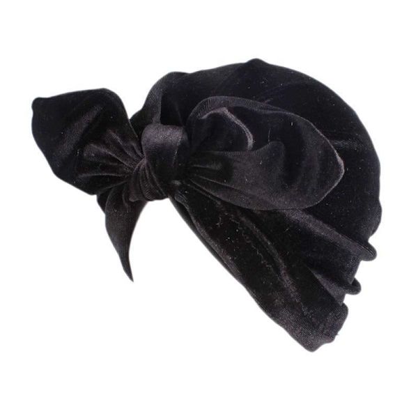 Luksuriøs turban i fløjl med sløjfe knudet effekt flere farver Black one size