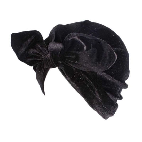 Luksuriøs turban i fløyel med sløyfeeffekt i flere farger Black one size