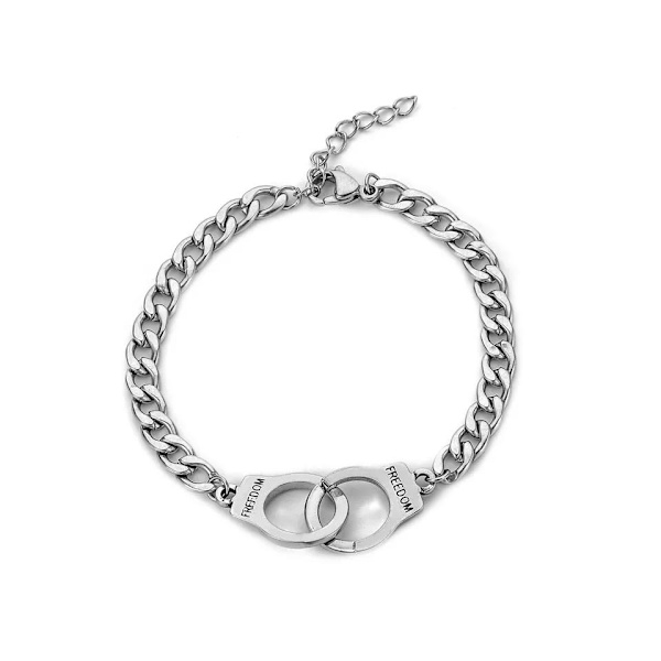 Armbånd i rustfri stålkæde med håndjerns frihed Silver one size