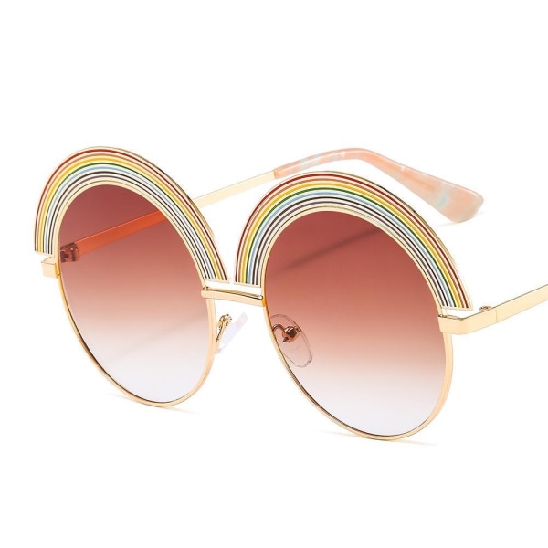 Store solbriller med regnbue rund form hipster boho sommer Brown one size