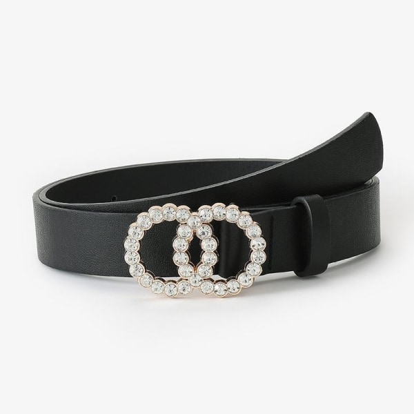 Skärp i veganskt läder och metallringar med diamanter strass Black one size