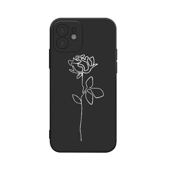 Malet silikone etui blomst sort til alle iPhone 14 modeller Black one size