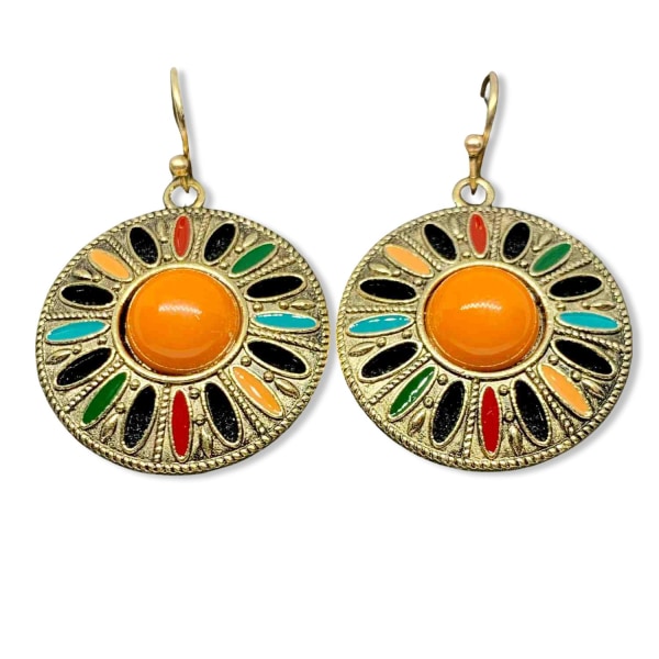 Handgjorda örhängen i etnisk antik stil runda silverpläterade Orange one size