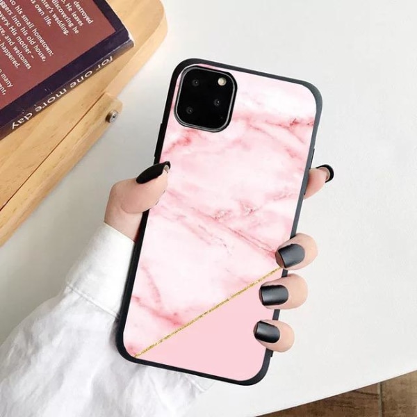 iPhone 12, 12 Pro & 12 Pro Max Skal rosa marmor guldkant Pink one size