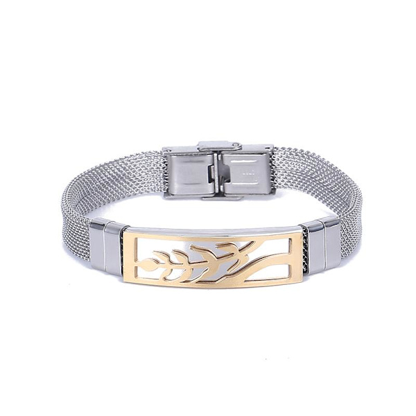 Handmade Steel bracelet for men cool tree Gold one size