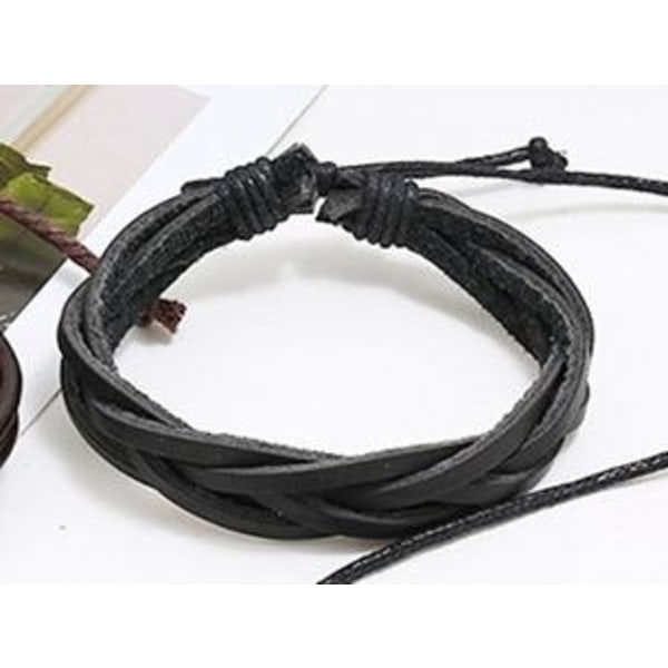 Håndlavet flettet armbånd i autentisk sort læder til mænd Black one size