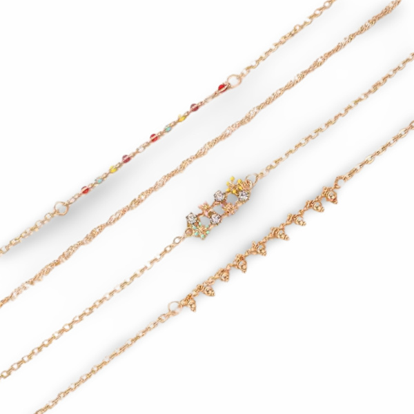 Set á 4 stk orientaliska rhodiumpläterade armband med stenar smycken Guld one size