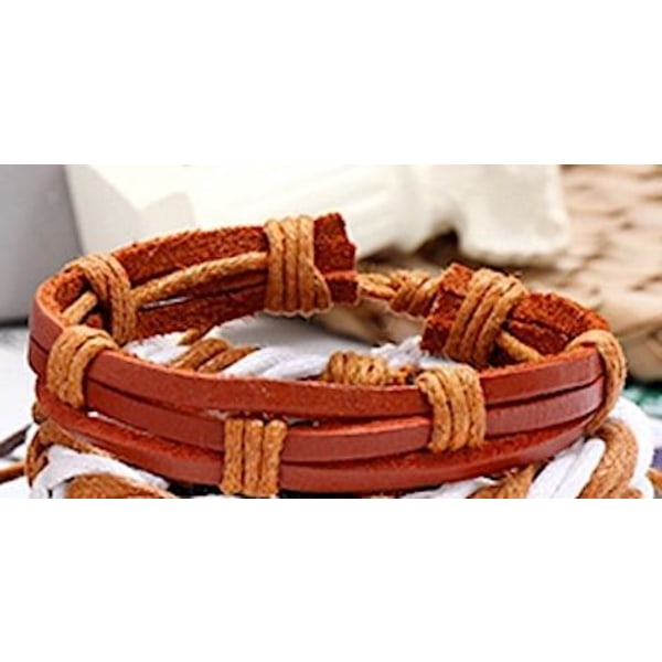 Brunt/rött armband i äkta läder med ljusa band Brun one size