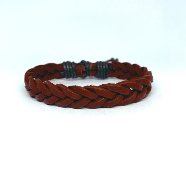 Handgjort flätat armband i orange läder Orange one size