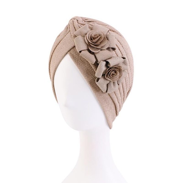 Turban med vakre blomsterroser i flere farger hijab Khaki one size