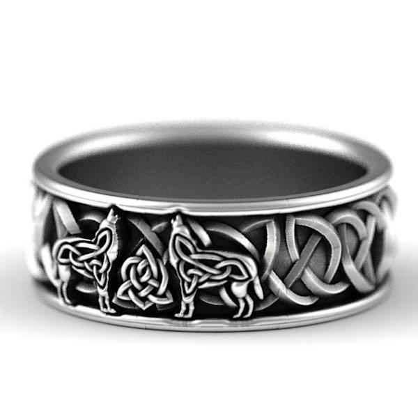 925 Sølvbelagt håndlavet ring til mænd sort mønster Silver US 9 Size (18,9 mm i diameter)