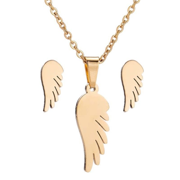 Trendikäs setti korvakoru kaulakoru angel wing 14k kullattua kultaa Gold one size