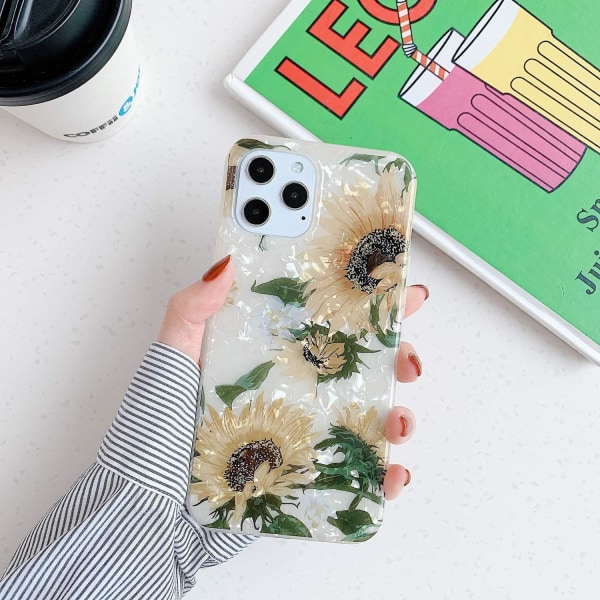 iPhone 12 & 12 Pro case kunstig perlemor solsikkeblomster Brown one size