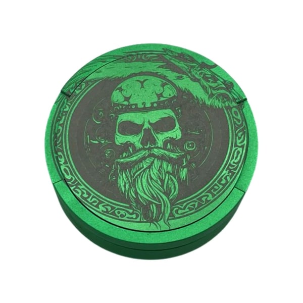 Grøn snusdåse i aluminium til alle snus skull viking Green