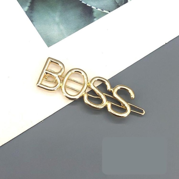 Håndlaget gullbelagt hårspenne med ordet '' Boss '' Gold one size