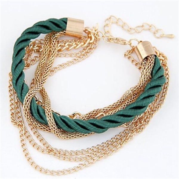 Multilayer Charm Bracelet Exaggerated Gold Chain Green one size