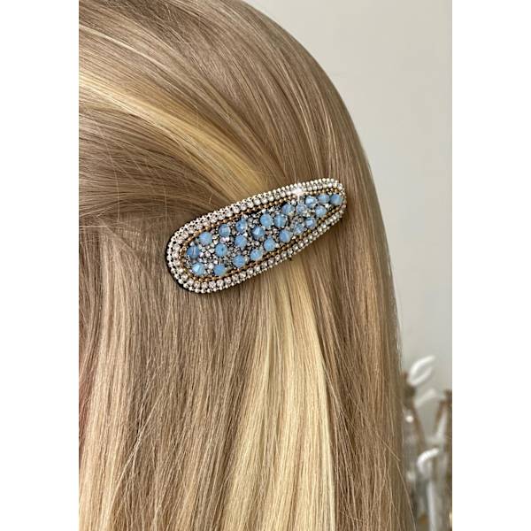 Handgjorda hårklämmor i tyg med pärlor, strass & diamanter Blue one size