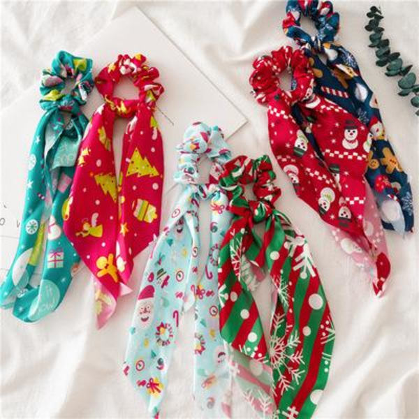 Christmas Scrunchie keula lumihiutale Joulupukki lumiukko Joulukuusi Red Red & green with snowflakes