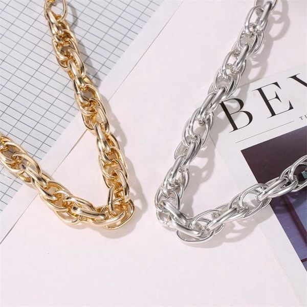 Forgyldt halskæde tyk kæde choker guld sølv dame Gold one size