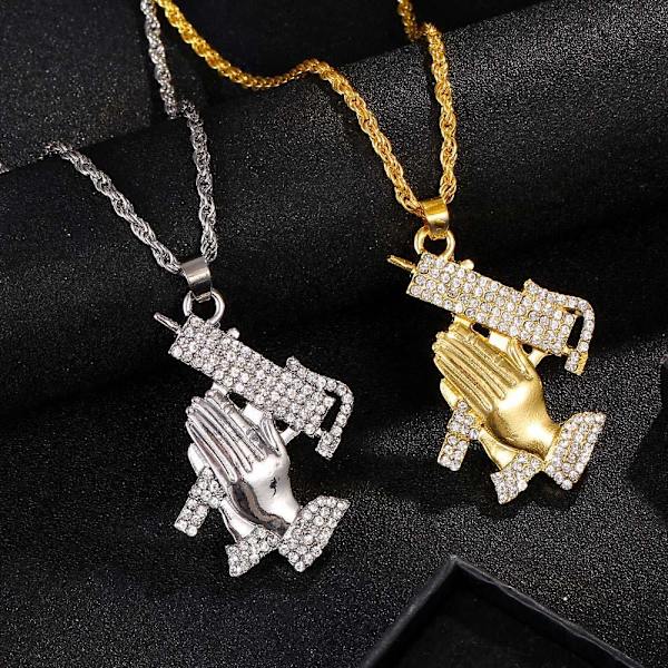 Hip hop -ketjun kaulakoru, jossa kädet rukoilevat käsivarsilla Silver one size