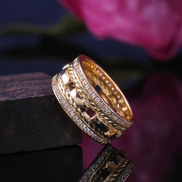 Handgjorda breda ringar Zircon 925 silver gåva Gold Gold US 9 Size (18,9 mm i diameter)