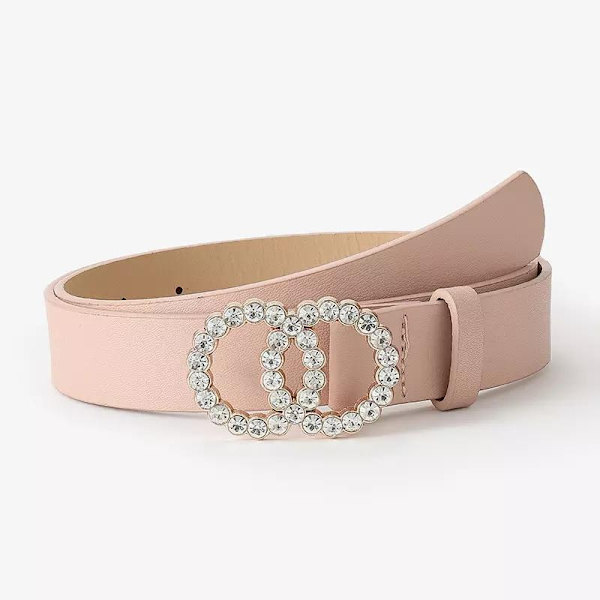Skärp i veganskt läder och metallringar med diamanter strass Pink one size