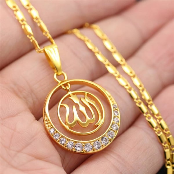 18 karat forgyldt kæde Allah muslim med zirkon diamant Gold one size
