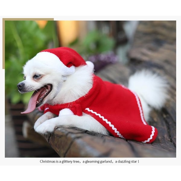 Nissekjole til lille hund jakke hætte rød hvid jul Red
