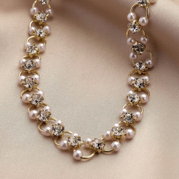 Statement kjede med perler rhinestone vakker luksus høy klasse Gold one size