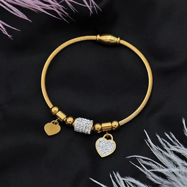 Armband med berlocker i hjärtan och strass - guldpläterad gåva Guld one size