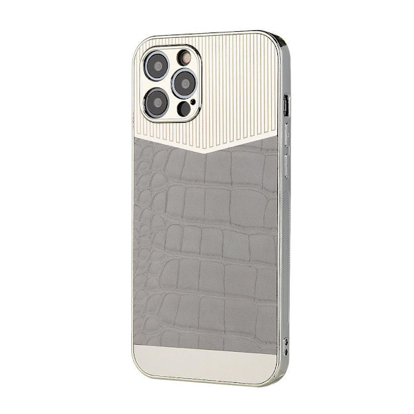 iPhone 13, Pro & Max elektropläterat skal med veganskt läder lyx Silver one size