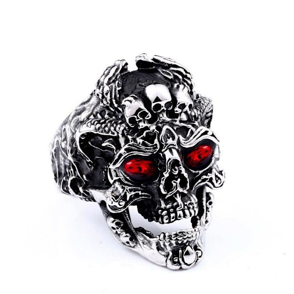Big ring skull skeleton with red eyes rock punk Silver one size