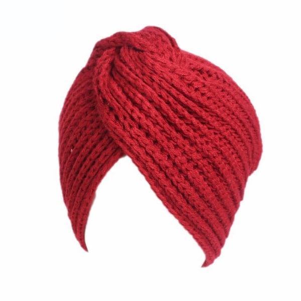 Strikket lue turban perfekt for vinter høsttrend 2022 Red one size