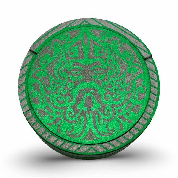 Snusboks i grønn aluminium med nordisk vikingmønster Green