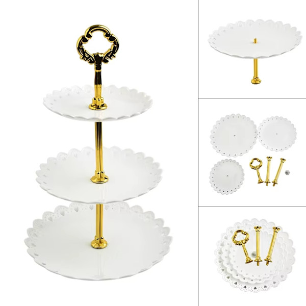 3 Etagers Kage Stand Frugttallerken Bakke Display Fødselsdagsfest Dessert Bryllup White
