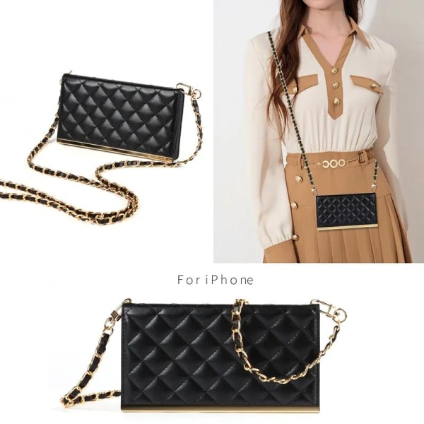 iPhone 14 Luxury Crossbody mobilveske - Vendbar lommebok med avtakbart stropp Black