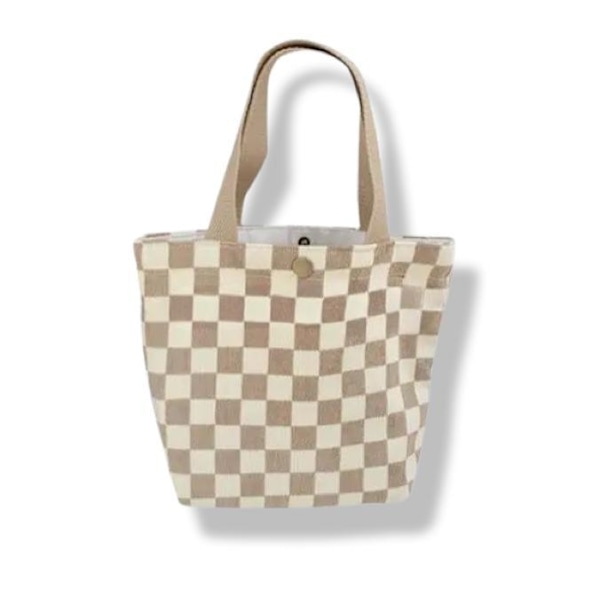 Rutig liten tote väska rutig eko knapp fack estetisk stil Beige Beige