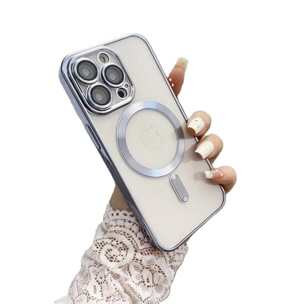 Etui til iPhone 15, Pro & Max magnet for nem opladning galvanisering Silver one size