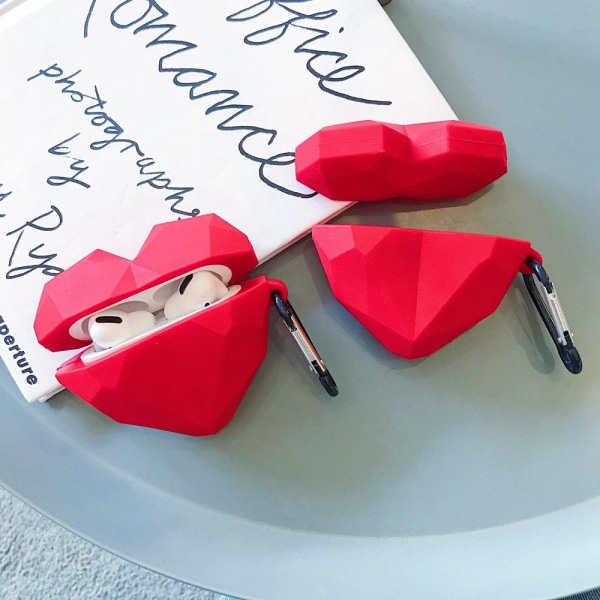 Hjerteformet støtsikkert deksel for Airpods Pro 3D rødt hjerte Red one size