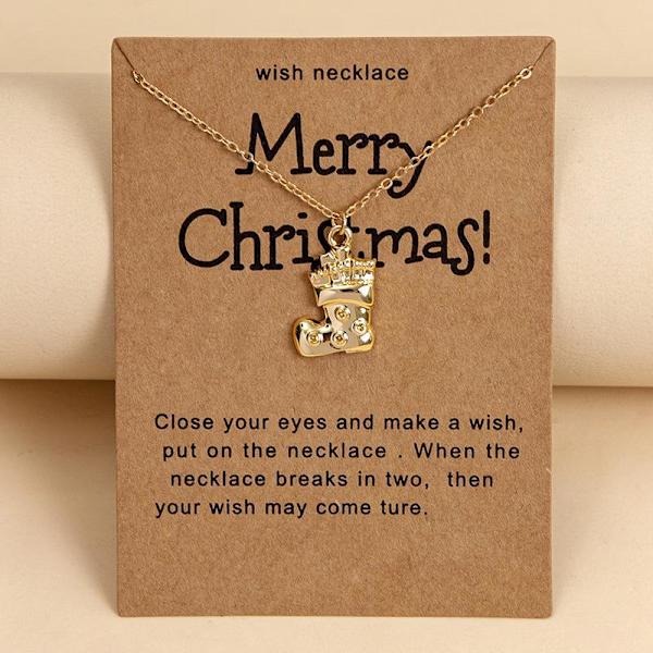 Julklapp med guldpläterat halsband jultomte julgran polkagris snö Gold one size