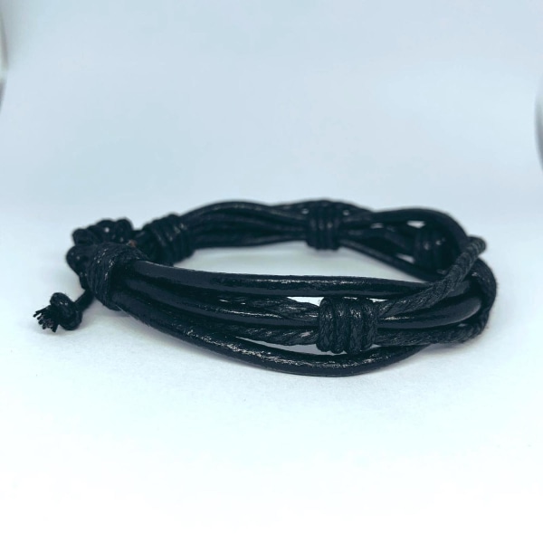 Handgjorda armband á 4 stk för män äkta läder flätat svart Svart one size