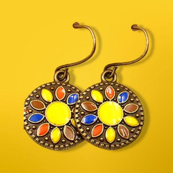 Håndlavede øreringe i etnisk antik stil runde farverige sten Yellow one  size b5f6 | Yellow | Abstrakt & geometri | Fyndiq