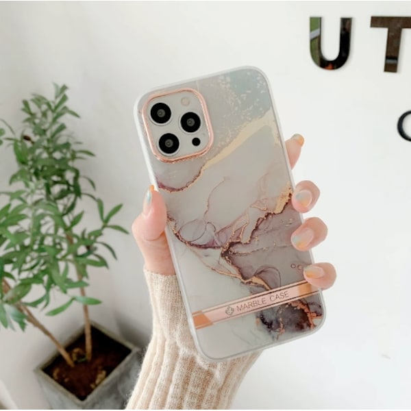 iPhone 13, Pro ja Max Iskunkestävä puhelinkotelo Tyylikkäät marmori- ja ruusukultayksityiskohdat White 13 Pro Max