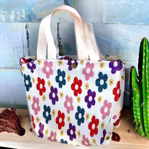 Liten stoffpose tote bag med rom blomster voksen og barn White