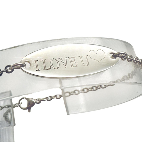 Hopeinen rannekoru, jossa teksti "I love you" ystävänpäivälahja Silver one size