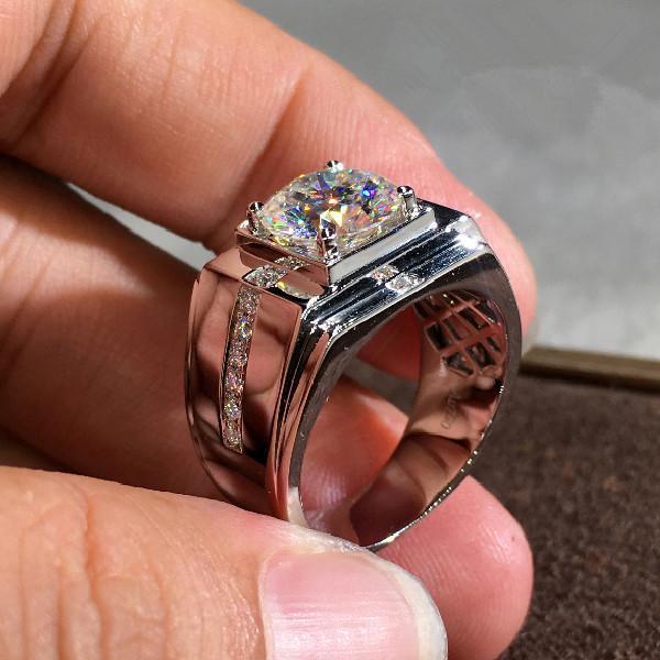 925 Sølvbelagt håndlavet ring til mænd og kvinder i Zirconia kry Silver US 10 Size (19,8 mm i diameter)