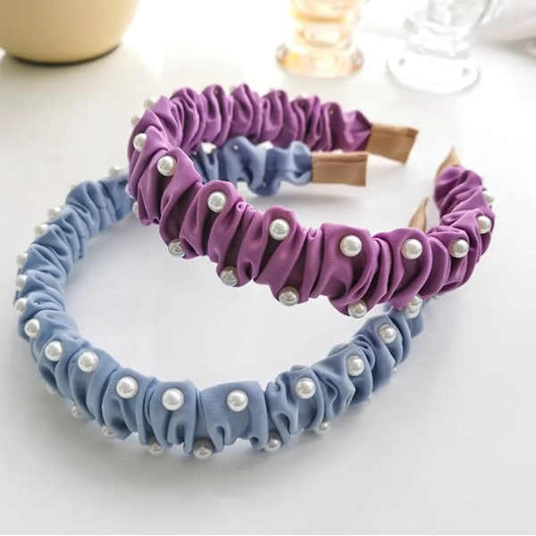 Käsintehty Luxury Diadem kevyt ryppyinen kangas ja helmiä White one size